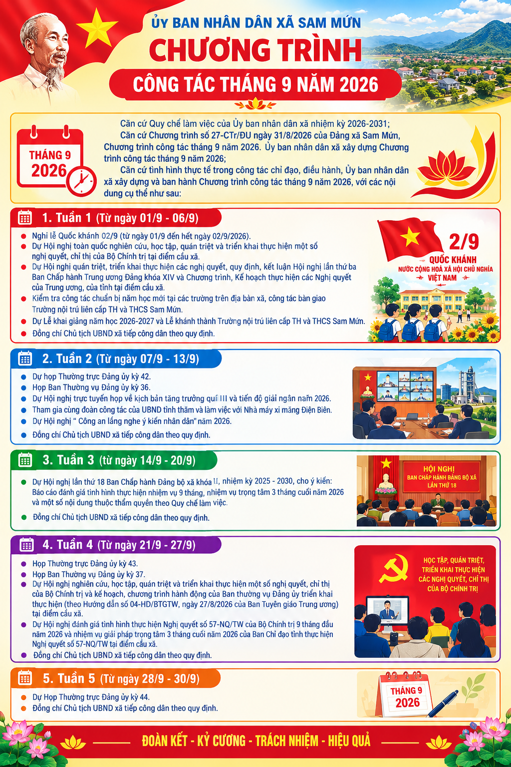 Ủy ban nhân dân xã Sam Mứn xây dựng và ban hành Chương trình công tác tháng 9 năm 2026
