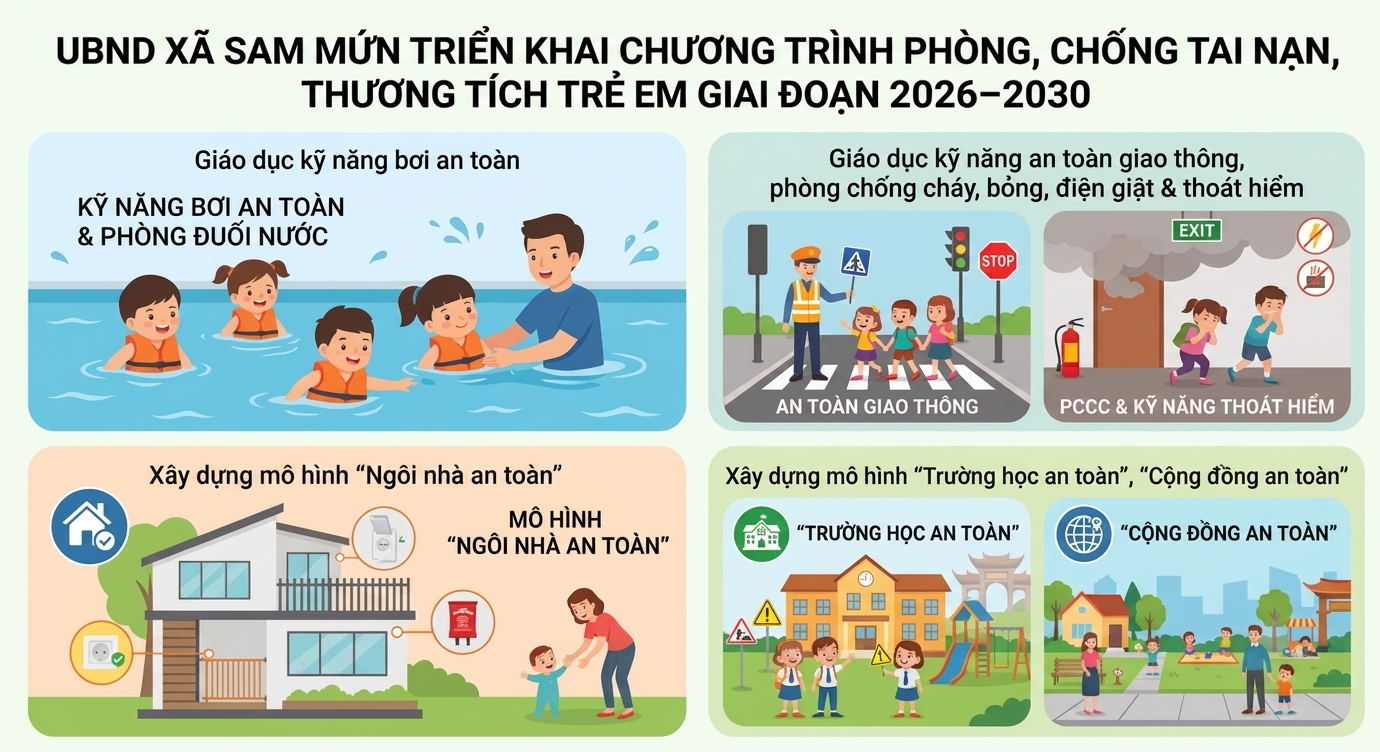 UBND xã Sam Mứn triển khai Chương trình phòng, chống tai nạn, thương tích trẻ em giai đoạn 2026–2030