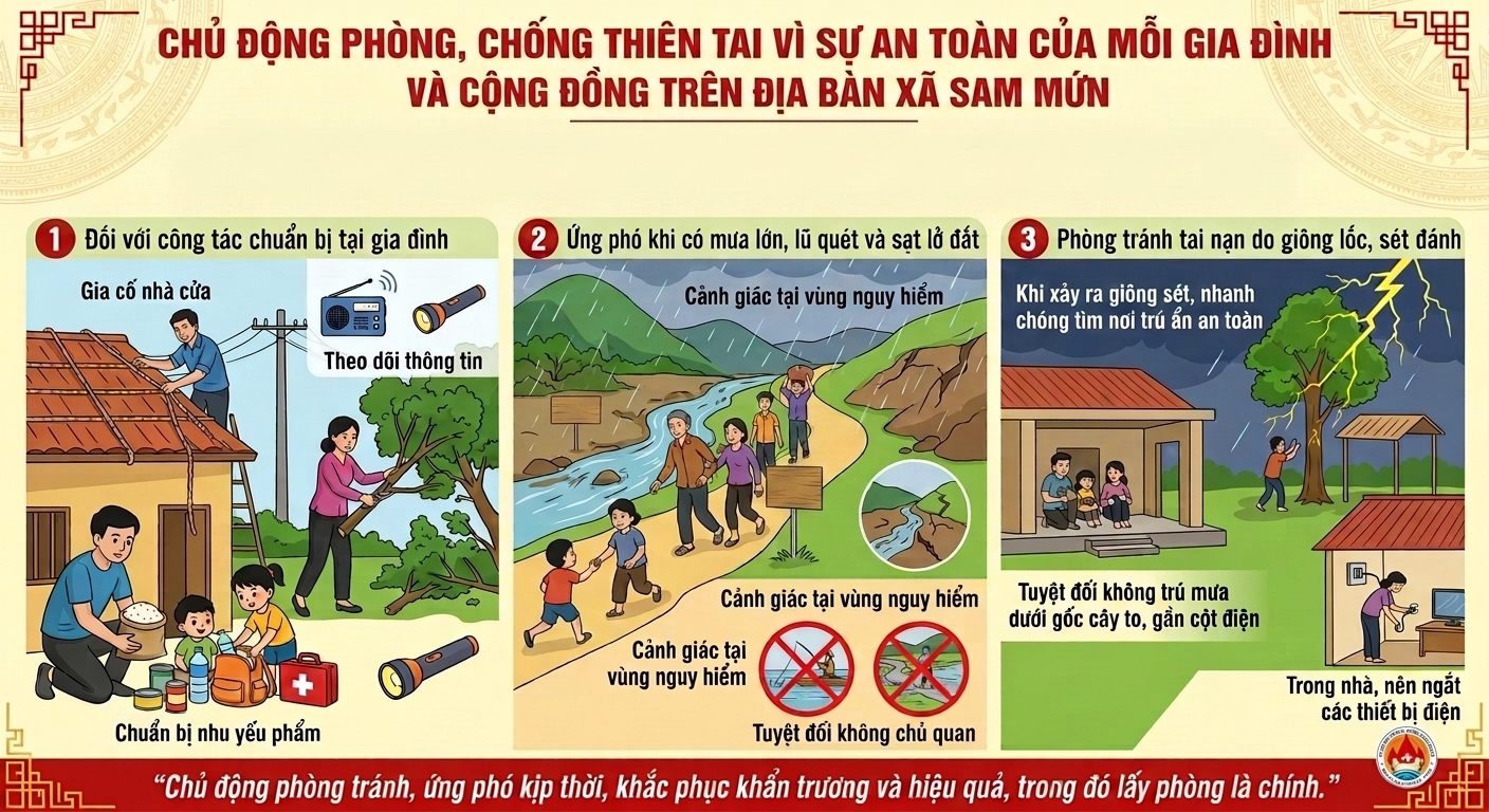 Chủ động phòng, chống thiên tai vì sự an toàn của mỗi gia đình và cộng đồng trên địa bàn xã Sam Mứn