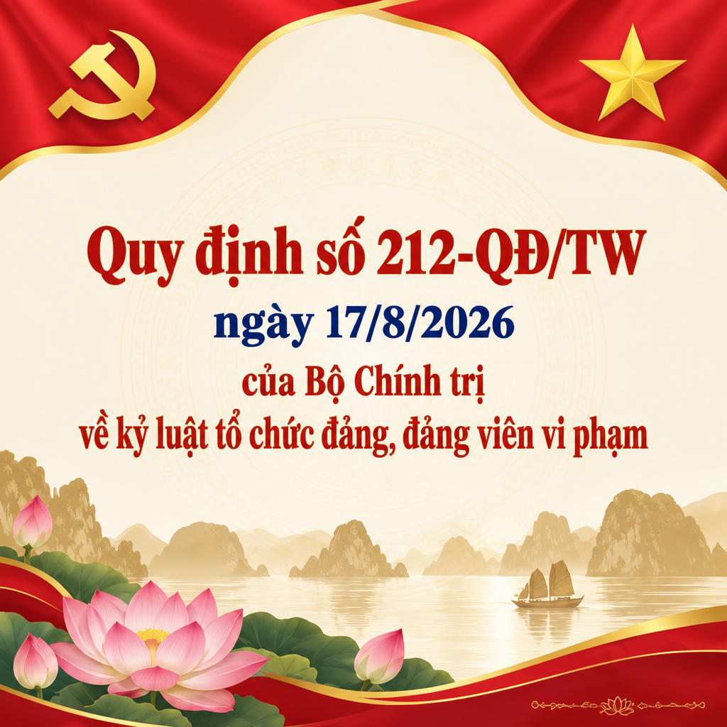 Quy định 212-QĐ/TW của Bộ Chính trị về kỷ luật tổ chức Đảng, Đảng viên vi phạm, ban hành và hiệu lực ngày 17/8/2026