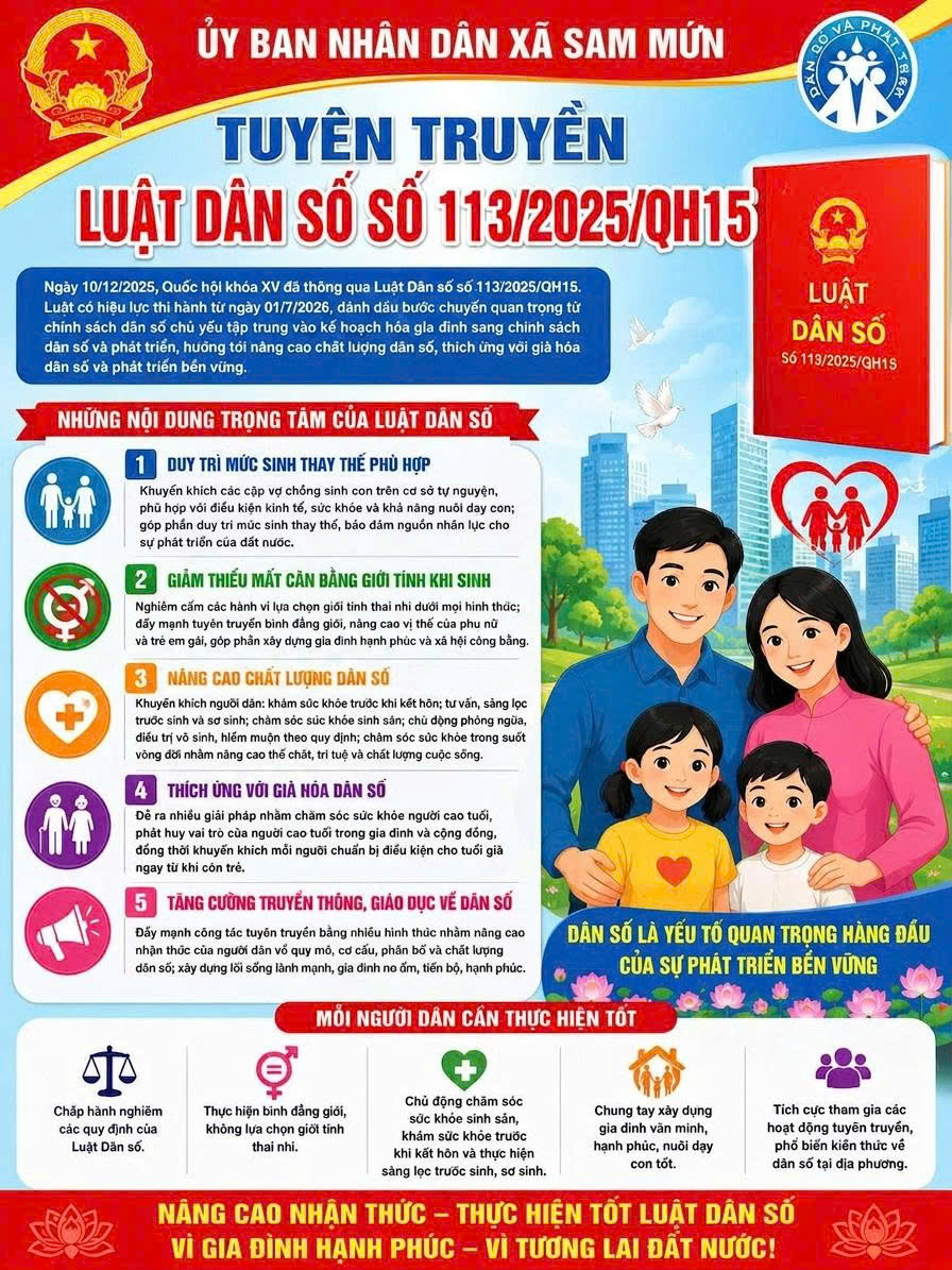 Triển khai thi hành Luật Dân số, số 113/2025/QH15 trên địa bàn xã Sam Mứn