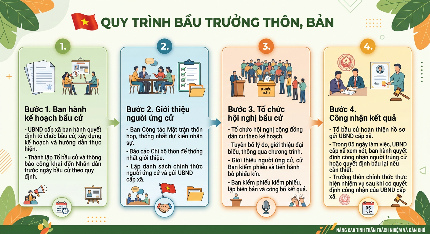 Quy trình bầu Trưởng thôn, bản; Tổ trưởng tổ dân phố 