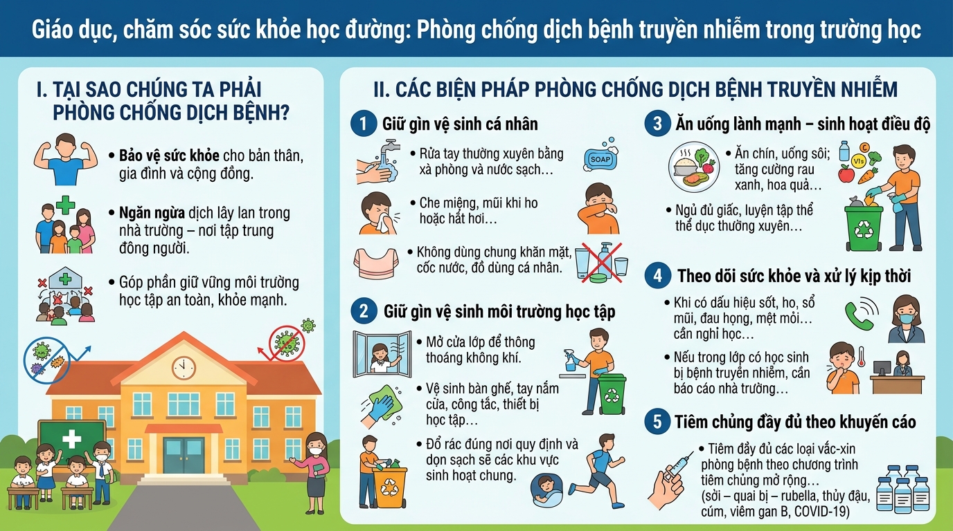 Giáo dục, chăm sóc sức khỏe học đường: Phòng chống dịch bệnh truyền nhiễm trong trường học
