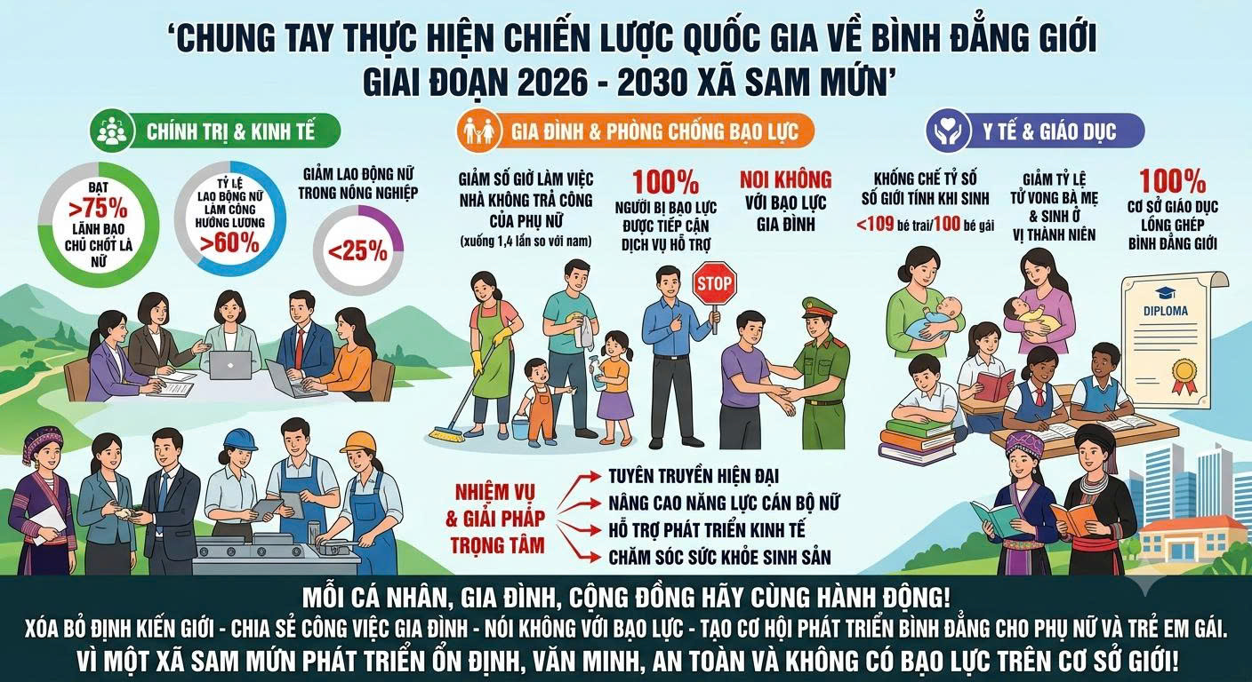 Chung tay thực hiện Chiến lược quốc gia về bình đẳng giới giai đoạn 2026 - 2030 trên địa bàn xã Sam Mứn