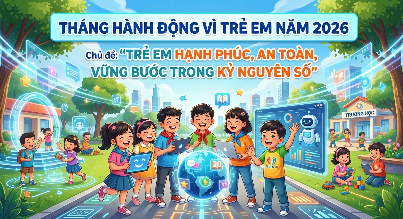 Tháng hành động vì trẻ em năm 2026: “Trẻ em hạnh phúc, an toàn, vững bước trong kỷ nguyên số”
