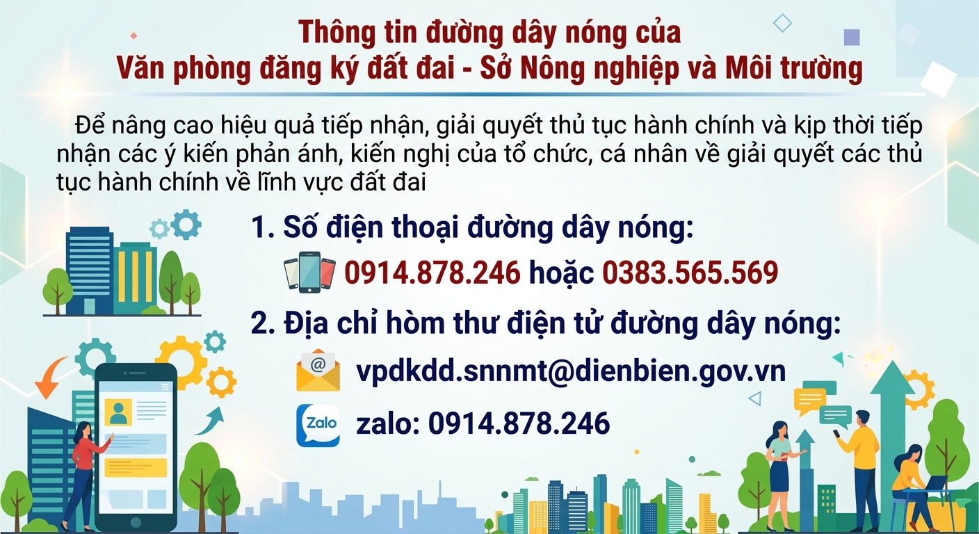 Thông tin đường dây nóng của Văn phòng đăng ký đất đai - Sở Nông nghiệp và Môi trường.