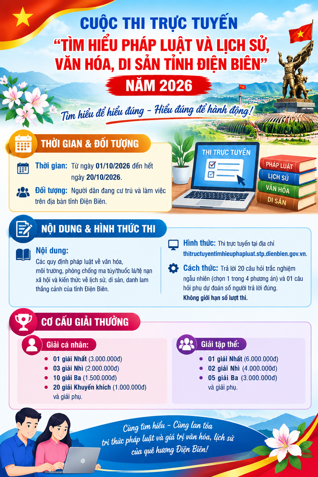 Cuộc thi trực tuyến “Tìm hiểu pháp luật và lịch sử, văn hóa, di sản tỉnh Điện Biên” năm 2026